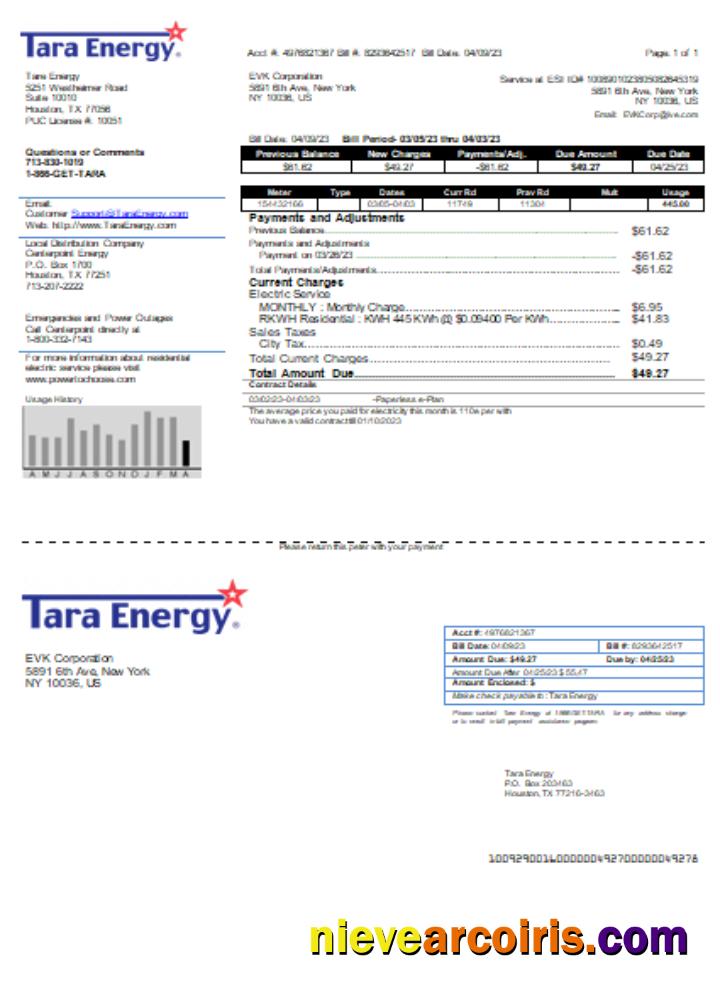 Tara Energy utility business bill